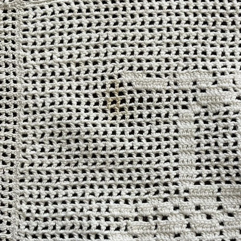 Handmade Crochet Ivory Coverlet Twin Bedspread 76